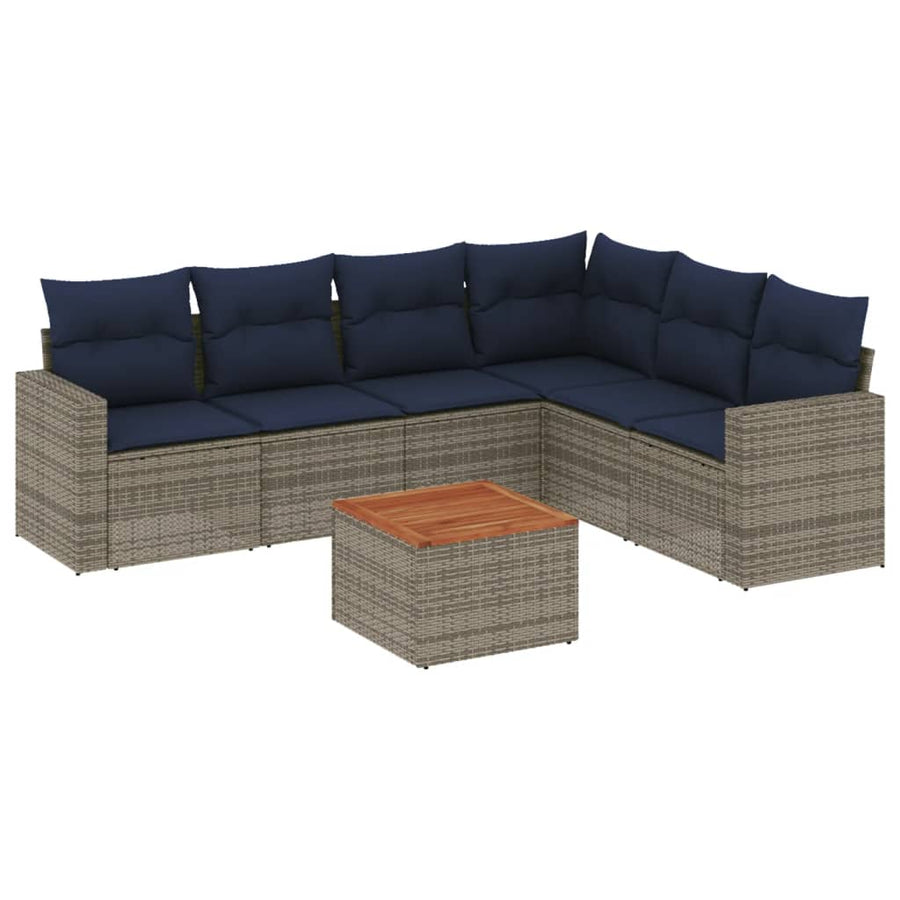 7-delige Loungeset met kussens poly rattan grijs