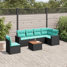 7-delige Loungeset met kussens poly rattan zwart