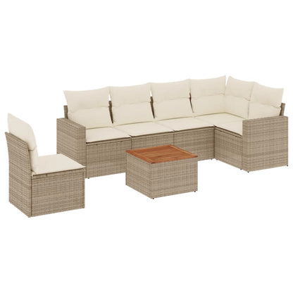 7-Delige Loungeset Met Kussens Poly Rattan Beige