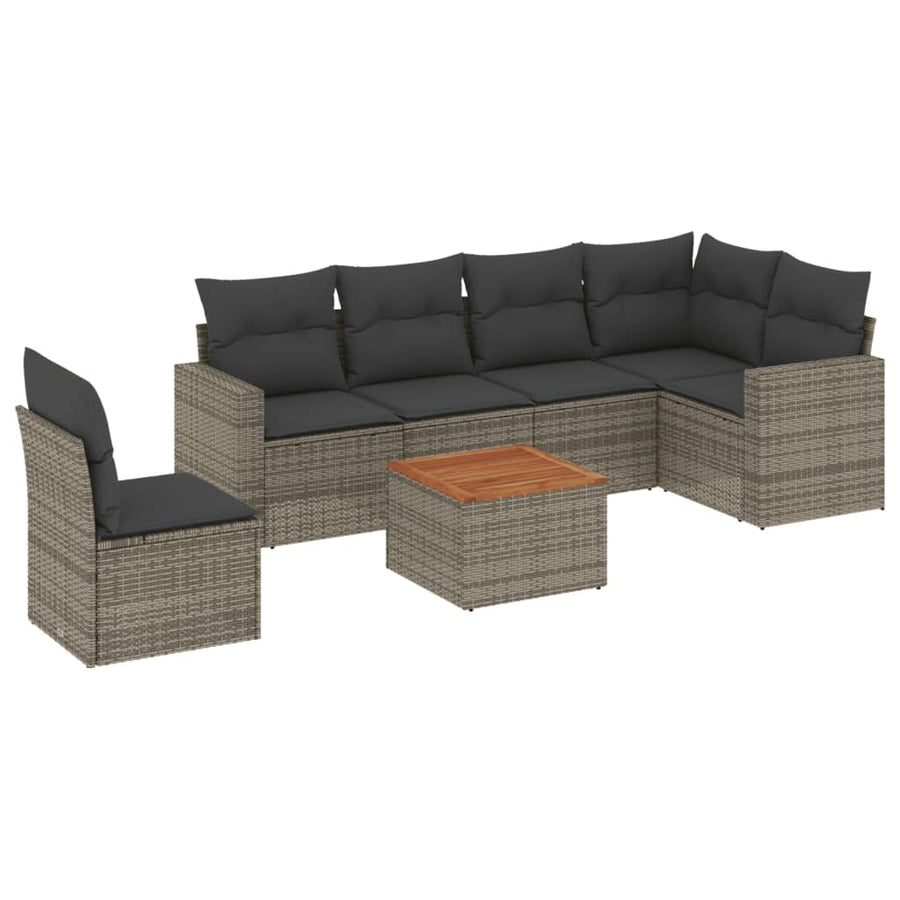 7-Delige Loungeset Met Kussens Poly Rattan Grijs