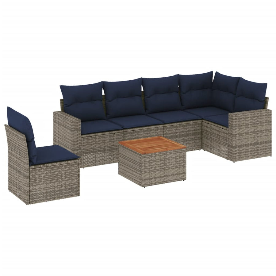 7-delige Loungeset met kussens poly rattan grijs