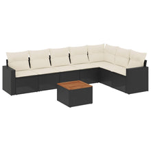 8-delige Loungeset met kussens poly rattan zwart