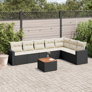 Loungeset 8-delig poly rattan zwart met kussens