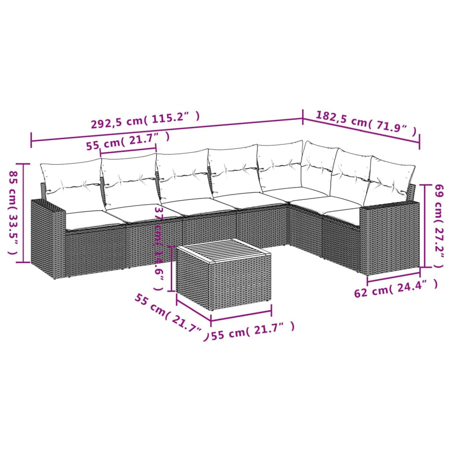 8-Delige Loungeset Met Kussens Poly Rattan Beige