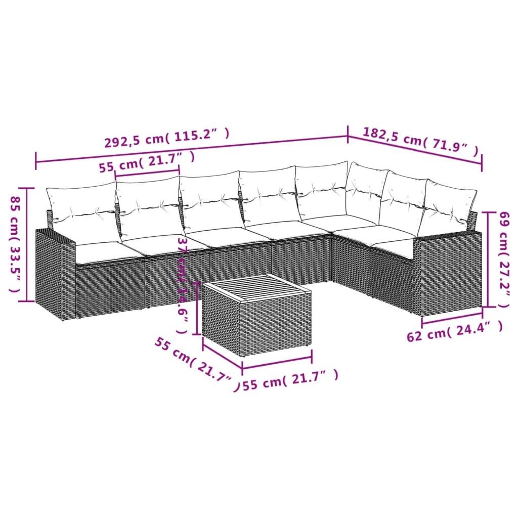 8-Delige Loungeset Met Kussens Poly Rattan Gemengd Beige