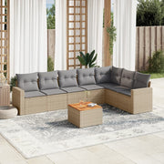 8-piece Lounge Set with cushions poly rattan mixed beige
