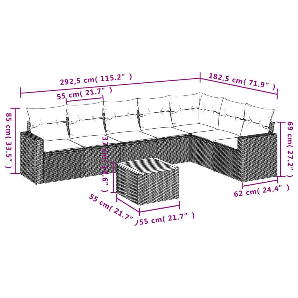 8-Delige Loungeset Met Kussens Poly Rattan Grijs