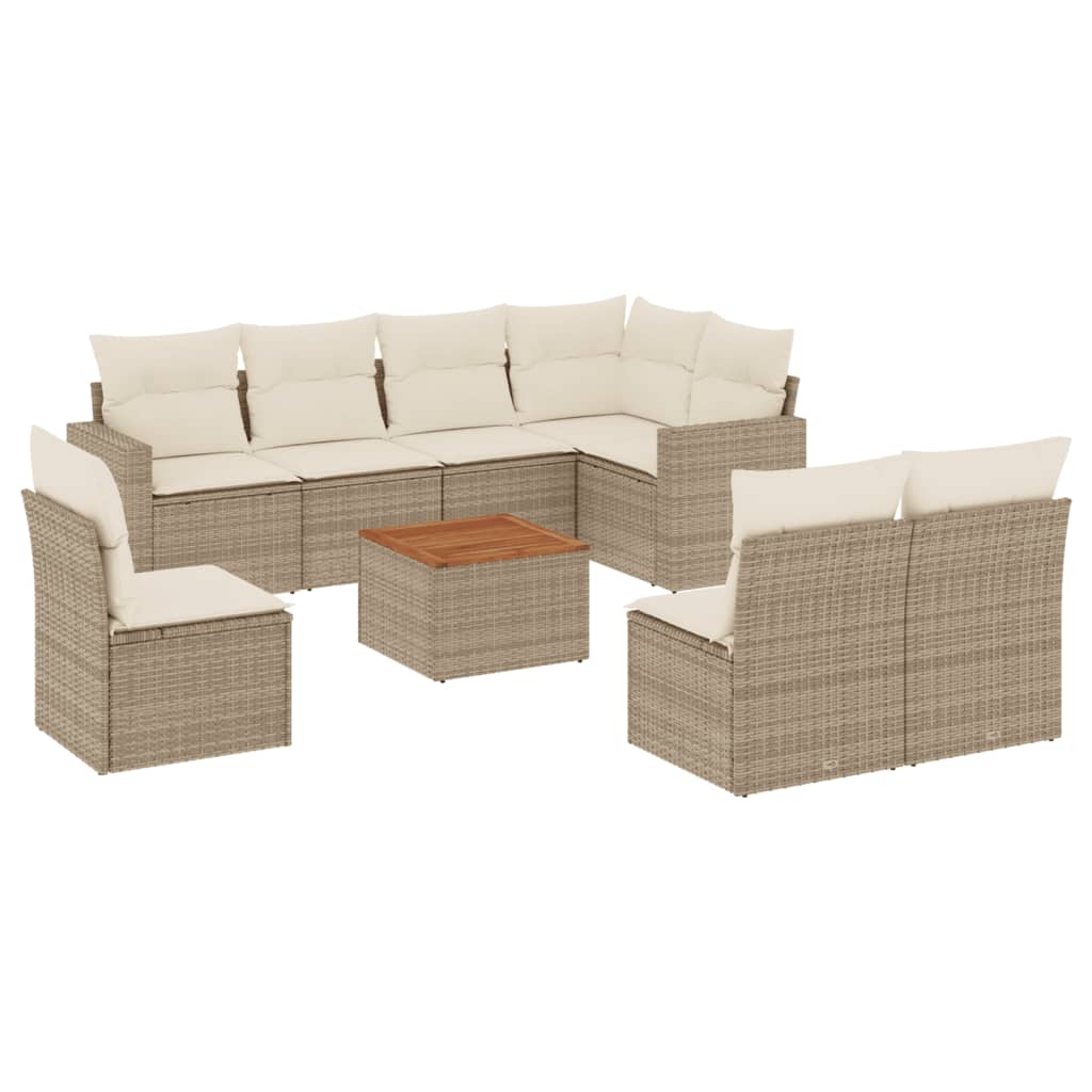 9-Delige Loungeset Met Kussens Poly Rattan Beige