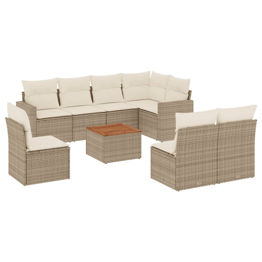 9-Delige Loungeset Met Kussens Poly Rattan Beige