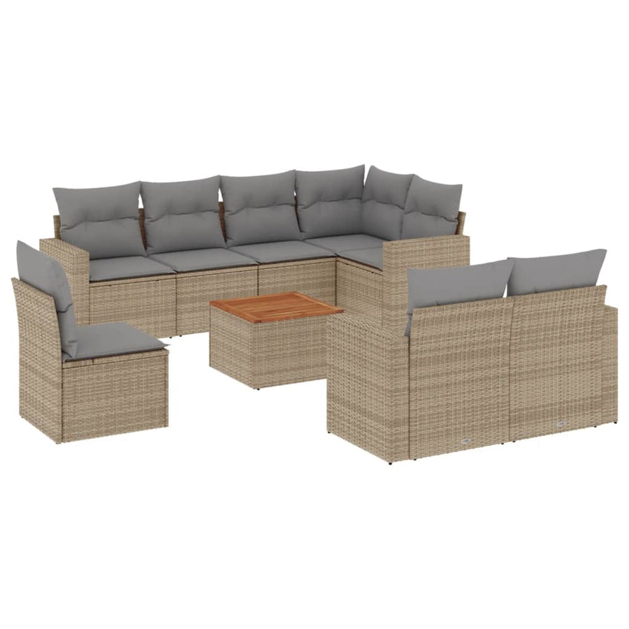 9-Delige Loungeset Met Kussens Poly Rattan Gemengd Beige