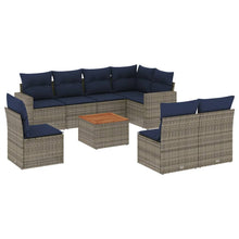 9-delige Loungeset met kussens poly rattan grijs