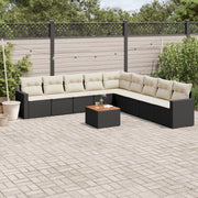 Loungeset 10-delig poly rattan zwart
