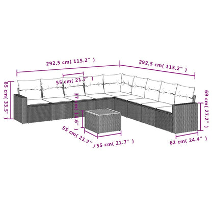 10-delige Loungeset met kussens poly rattan zwart