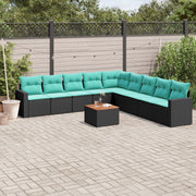 10-piece Lounge Set with cushions poly rattan black