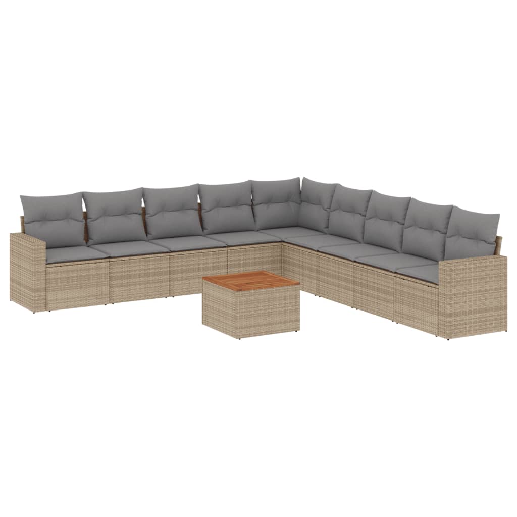 10-Delige Loungeset Met Kussens Poly Rattan Gemengd Beige