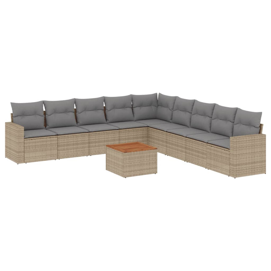 10-Delige Loungeset Met Kussens Poly Rattan Gemengd Beige
