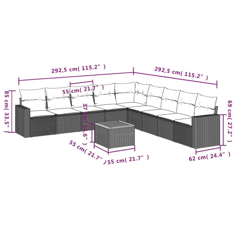 10-Delige Loungeset Met Kussens Poly Rattan Gemengd Beige