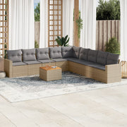 Loungeset 10-delig poly rattan gemengd beige