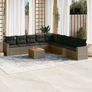 Loungeset poly rattan grijs 10-delig