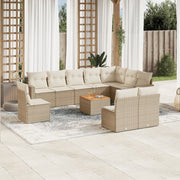 Tuinset 11-delig poly rattan beige met kussens