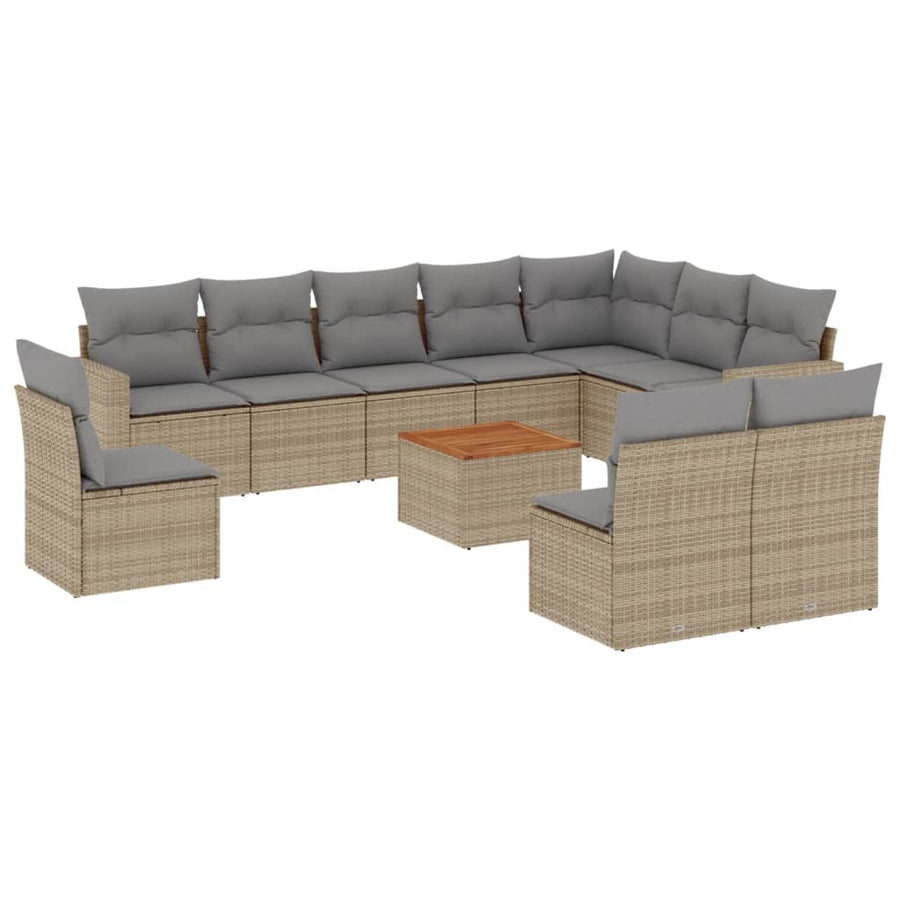 11-Delige Loungeset Met Kussens Poly Rattan Gemengd Beige