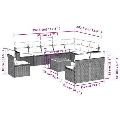 11-delige Loungeset met kussens poly rattan grijs