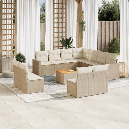 12-Delige Loungeset Met Kussens Poly Rattan Beige