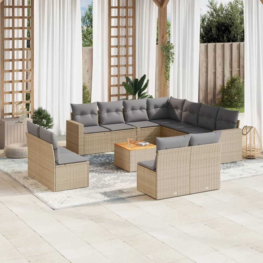 12-Delige Loungeset Met Kussens Poly Rattan Gemengd Beige