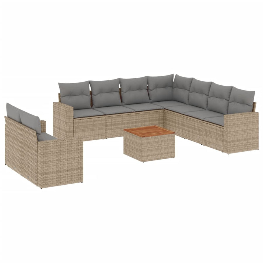 10-Delige Loungeset Met Kussens Poly Rattan Gemengd Beige