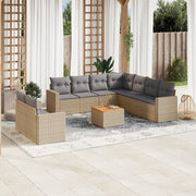 10-piece Loungeset with cushions poly rattan mixed beige