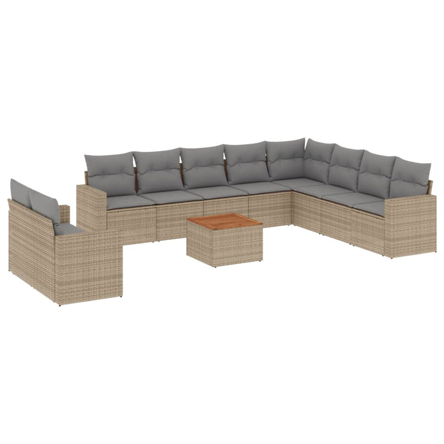 11-Delige Loungeset Met Kussens Poly Rattan Gemengd Beige