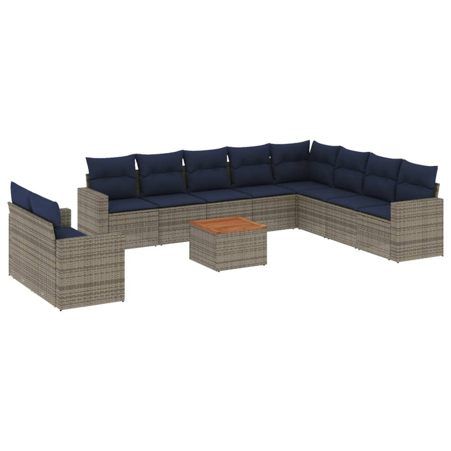 11-delige Loungeset met kussens poly rattan grijs