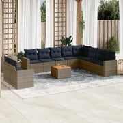 Loungeset 11-delig poly rattan grijs