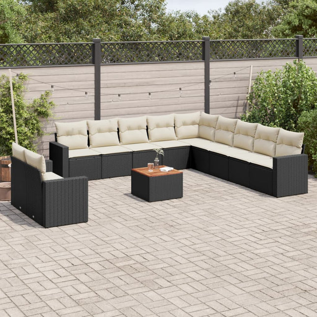 12-delige Loungeset met kussens poly rattan zwart