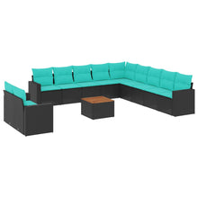 12-delige Loungeset met kussens poly rattan zwart