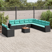 Loungeset 12-delig poly rattan zwart