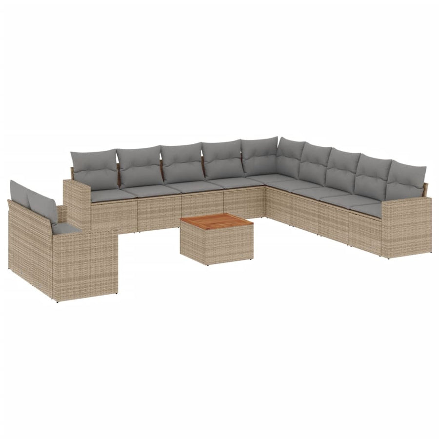 12-Delige Loungeset Met Kussens Poly Rattan Gemengd Beige