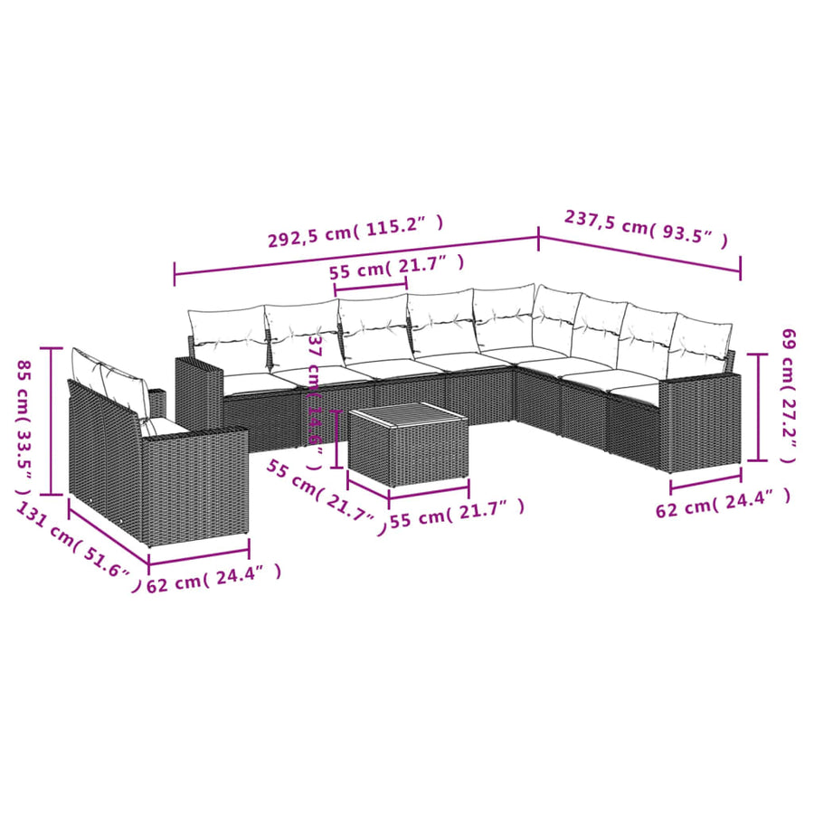 12-Delige Loungeset Met Kussens Poly Rattan Gemengd Beige