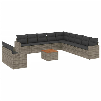12-Delige Loungeset Met Kussens Poly Rattan Grijs