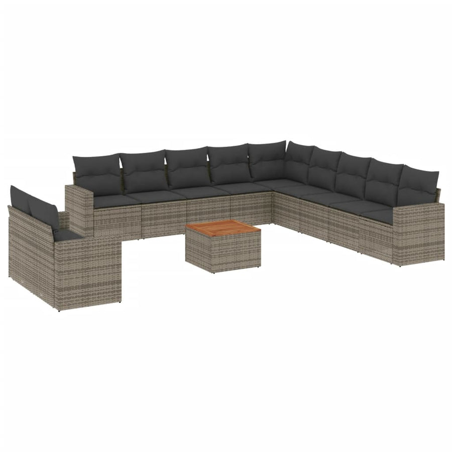 12-Delige Loungeset Met Kussens Poly Rattan Grijs