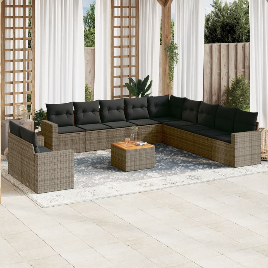 12-Delige Loungeset Met Kussens Poly Rattan Grijs