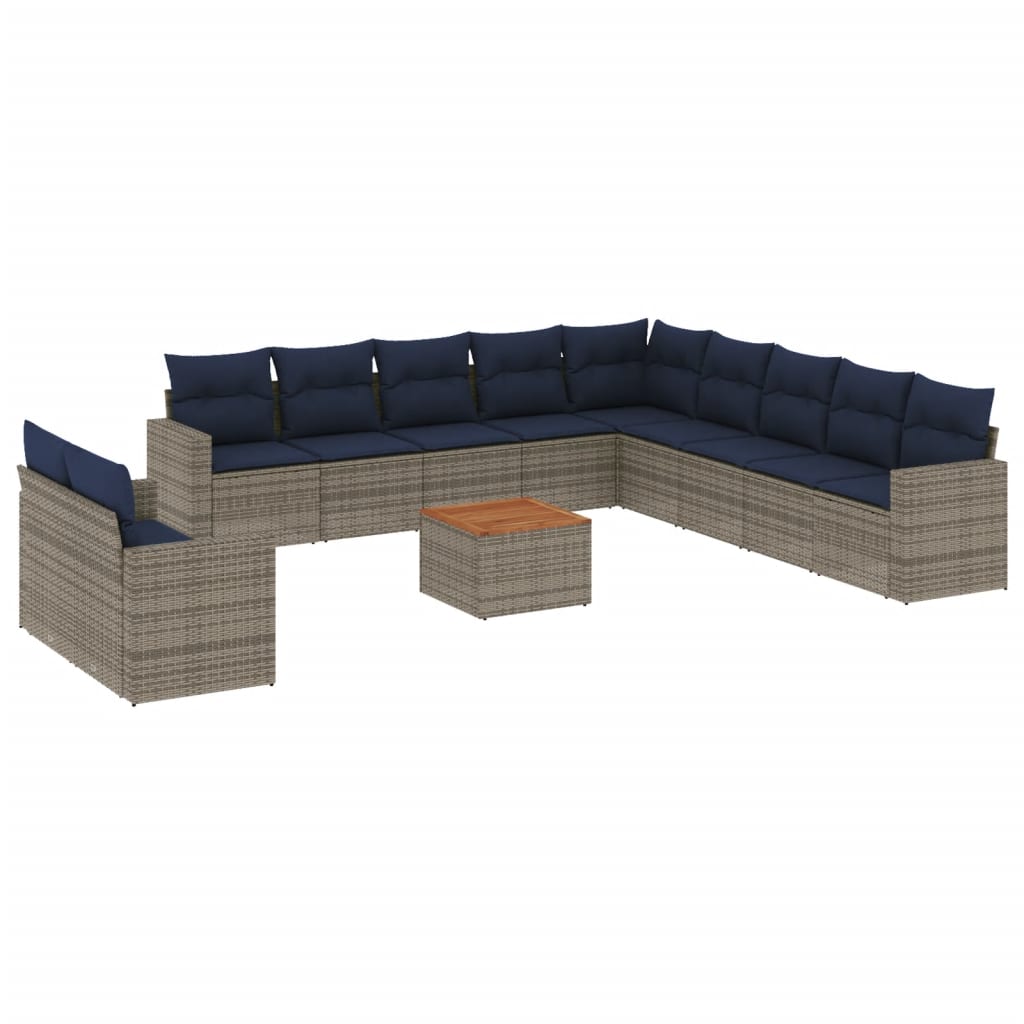 12-delige Loungeset met kussens poly rattan grijs