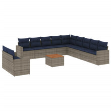 12-delige Loungeset met kussens poly rattan grijs
