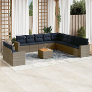 Loungeset 12-delig poly rattan grijs