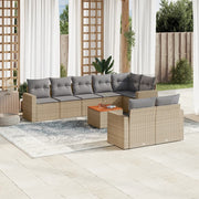 9-piece Lounge Set with cushions poly rattan mixed beige