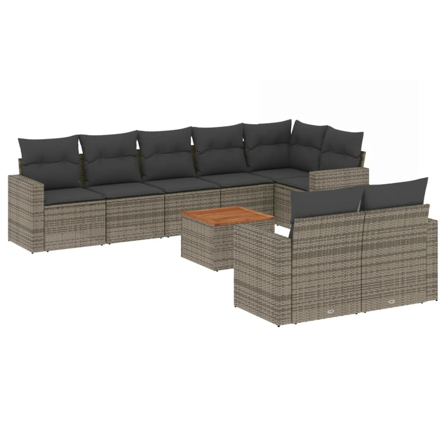 9-Delige Loungeset Met Kussens Poly Rattan Grijs