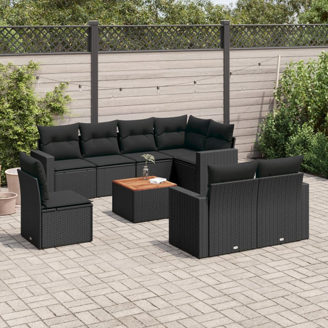 9-Delige Loungeset Met Kussens Poly Rattan Zwart