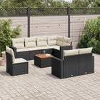 9-delige Loungeset met kussens poly rattan zwart