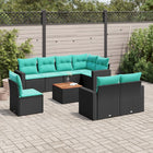 9-piece lounge set with cushions poly rattan black