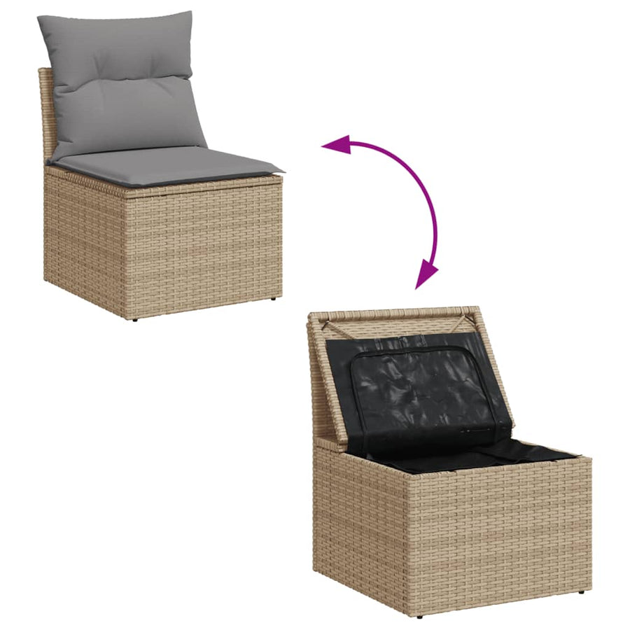 9-Delige Loungeset Met Kussens Poly Rattan Gemengd Beige